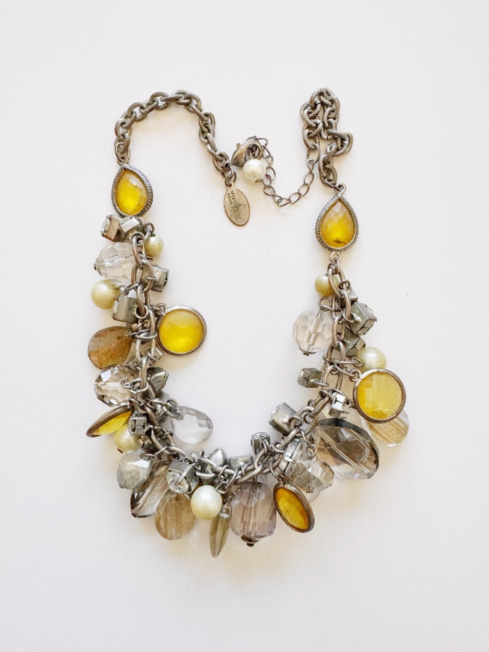 White House Black Market Chunky Charm Necklace Yellow Crystal Beaded Statement